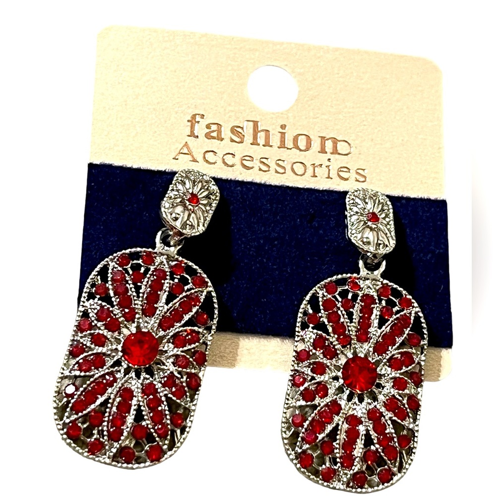 Vintage red and silver drop dangle earrings